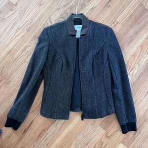 Armani Exchange Charcoal Tweed Zip-Front Blazer